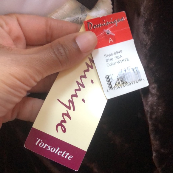 Dominique white sexy retro cosplay lace strapless corset with garter belts 36A - Picture 5 of 7